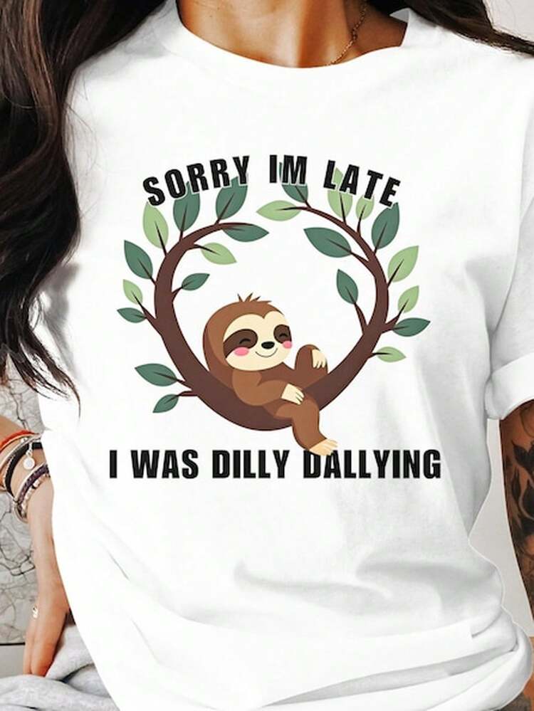 Funny Other T1S1Hirt, S1S1orry Im Late I Was D1illy Dallying, Cute Other Graphic T1EE, Humorous C1Asual S1Hirt, Relaxed Fit T1S1Hirt. - 白色 - 查看 1