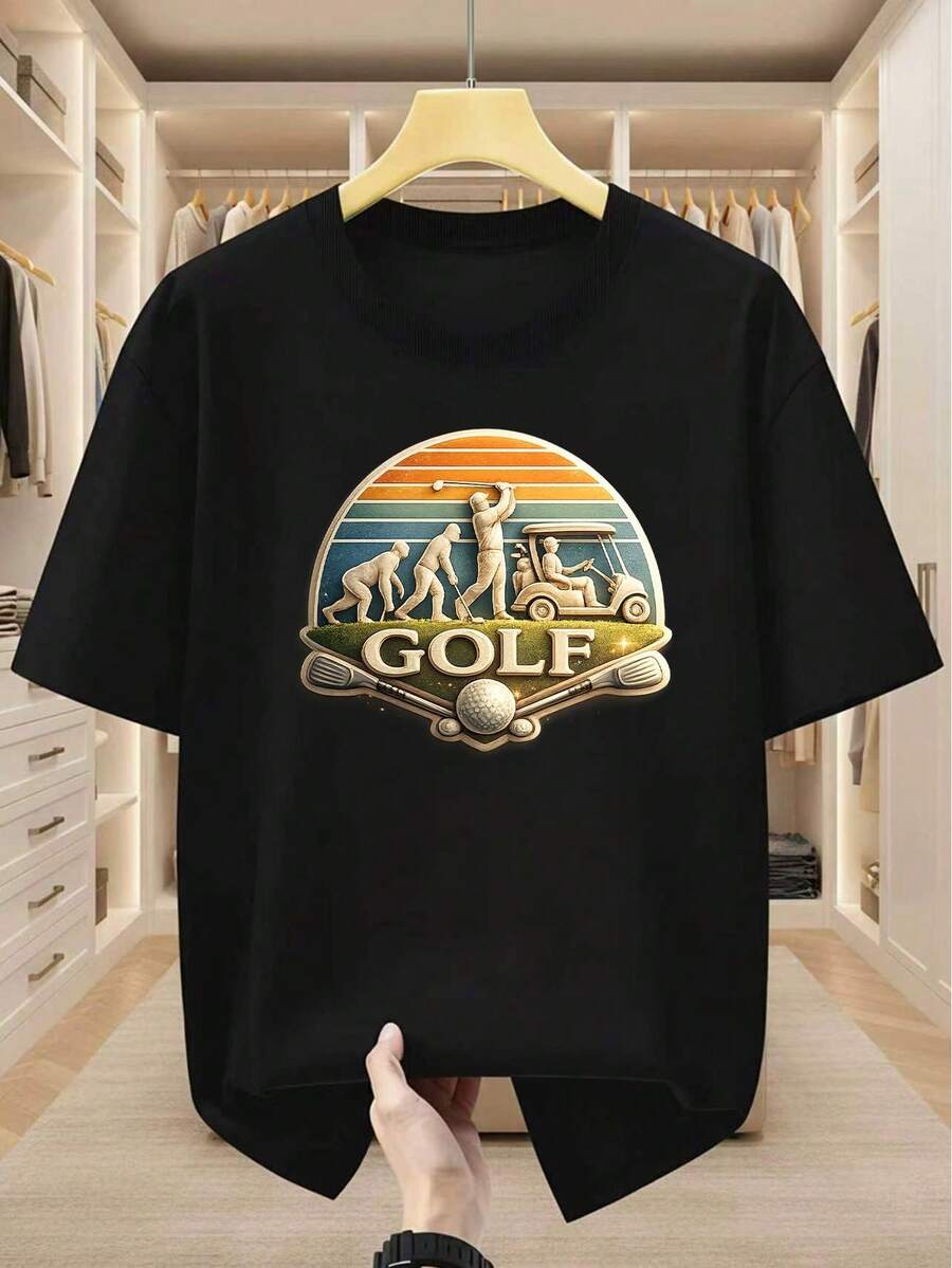 Camiseta de golf para hombre, talla grande, 100% estilo retro, que muestra la evolución del deporte, cómoda camiseta casual de manga corta para el verano. - Negro - Ver 1