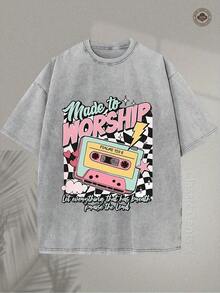 2026230G Camiseta de Algodón Lavado de Alta Calidad con Estampado, Estilo Vintage Cristiano, Diseñada para Adoración, Alabanza, Casete, Camiseta de Manga Corta con Cuello Redondo para Hombre, Ideal para Moda Urbana Vintage y Deportes al Aire Libre, Regalo Religioso; Unisexo. Camiseta de Algodón Estampada con Cera de Alta Calidad, Estilo Retro, Camiseta para Hombre, Imprescindible para la Playa, Camiseta de Verano para Hombre, Regalo para Vacaciones, Regalo Perfecto, Regalo para el Día de San Valentín - Gris - Ver 7