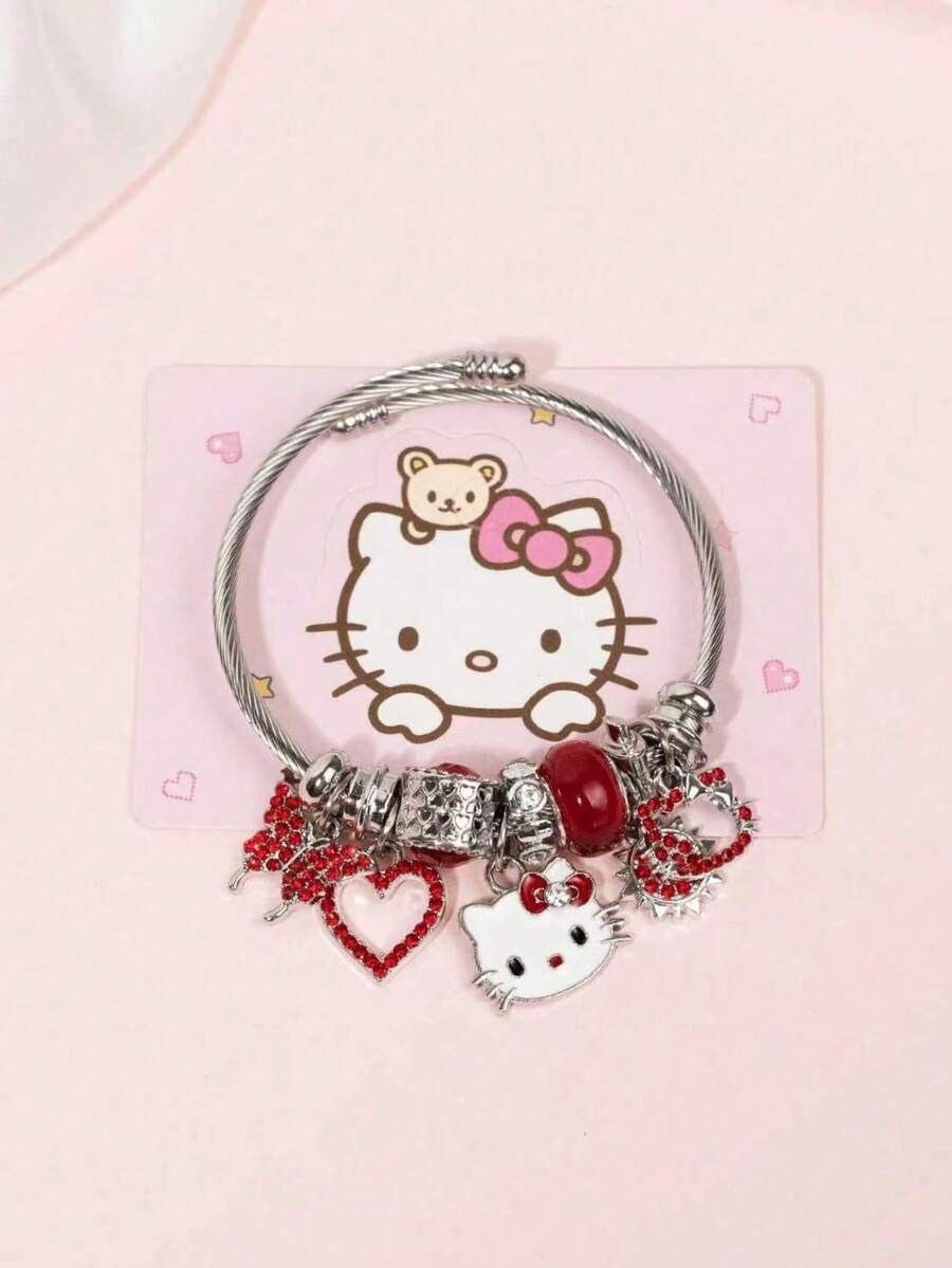 1pc Cute Fashionable Beaded Bracelet With Multiple Elements, Versatile Daily Wear Bangle - Red - View 1