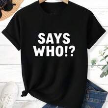 Camiseta de mujer moderna, informal, para fiestas y para estar en casa, 100% algodón, corte holgado. . De corte holgado. 1 pieza-SINGLESAYSWHO! Camiseta, Camiseta de Algodón Ligera de Manga Corta con Cuello Redondo y Estampado, Camiseta de Mujer - Estilo Urbano Vintage, Camiseta Unisex de Algodón de Manga Corta y Cuello Redondo, blusasparadamacasuales - Negro - Ver 2