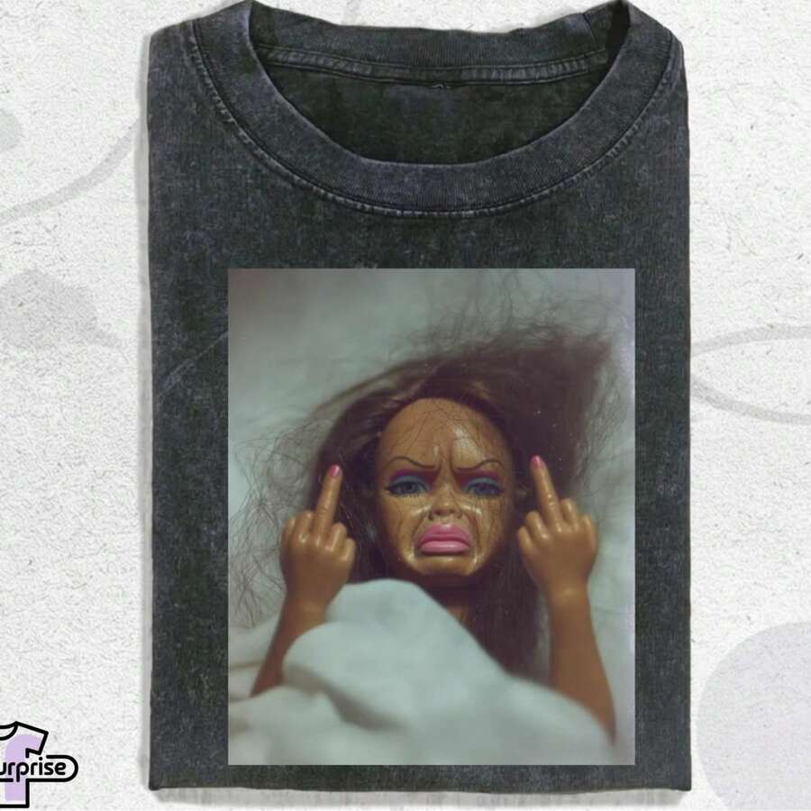 S Avage Doll Tee Sarcastic Black Doll Face Meme Shirt Dark Humor Tee Attitude Shirt Moody Aesthetic Tee Funny Rude Shirt - màu đen - Xem 1
