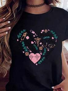 Camiseta de Enfermera con Diseño de Corazón y Mensajes de Empatía, Amor, Compasión, Cuidado y Paciencia - Camiseta Gráfica para Mujeres Enfermeras, Trabajadoras de la Salud, Regalos para el Día de San Valentín, Día de la Madre, Regalos de Agradecimiento a Enfermeras - Negro - Ver 6
