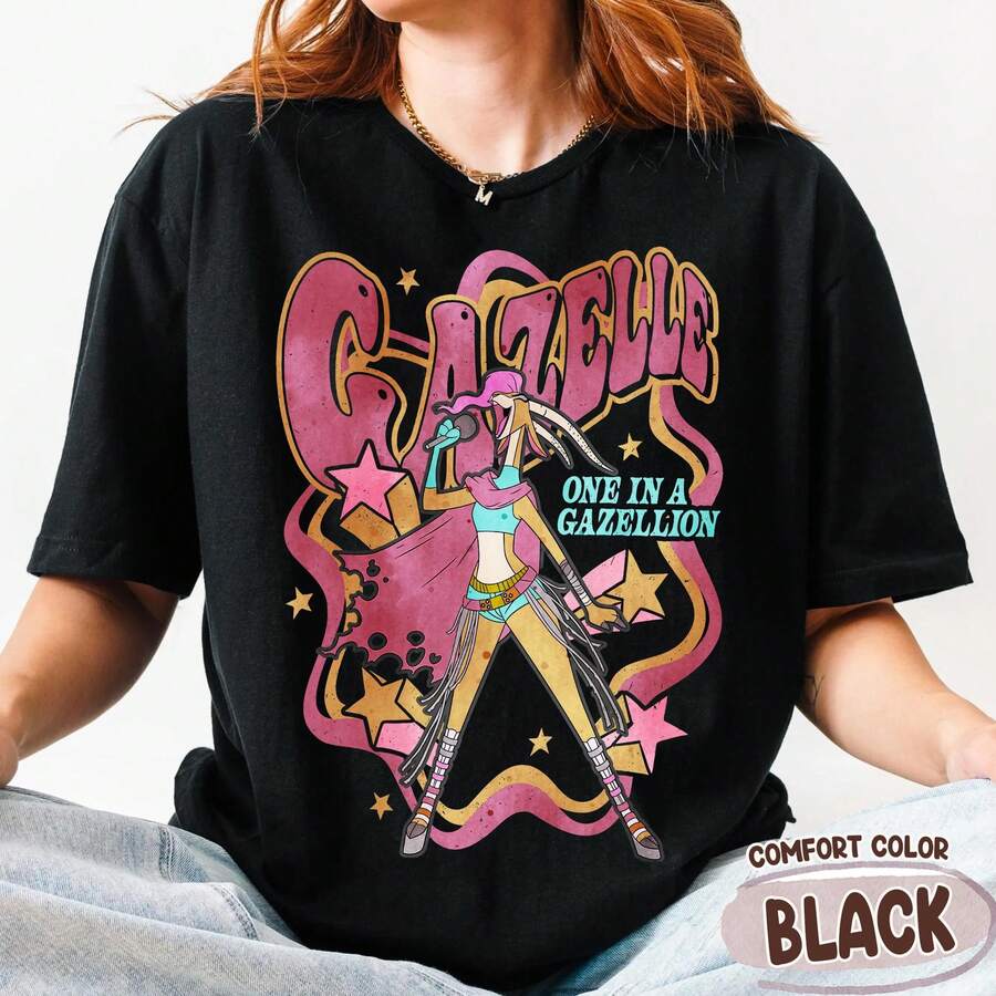 Disney Gazelle One In A Gazellion Poster Shirt, Zootopia 2 Pop Star Concert Tee, Disney Movie Shirt, Zootopia Fan Gift, Disneyland Trip Oversized T-Shirt Disney - 黑色 - 查看 1
