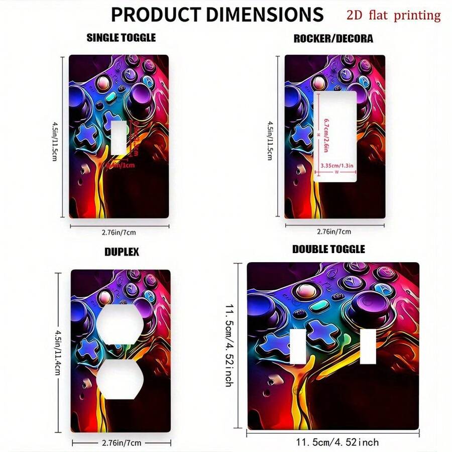 1pc Game Controller Design Decorative Wall Plate Cover - 2D Flat Printing, No Power/Battery Required, Easy Installation Over Light Switches And Outlets, Colorful Abstract Art For Living Room, Bathroom, Kitchen, Game Room, Bathroom Wall Art, Abstract Art Cover, Decorative Plate, 2D Flat
