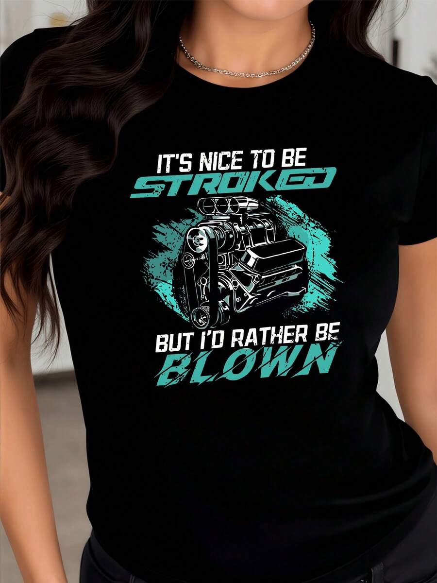 Powerful Engine With Metallic Details Symbolizing Energy, Strength, And A Passion For Speed, Representing The Bold Spirit Of Those Who Love Cars And Power In Motion. Modern Women's T-Shirt For Casual Wear - 黑色 - 查看 1