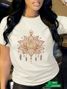 Women's T-Shirt With Round Neck And Anime Letter Print, Simple Design, Comfortable And Breathable, Suitable For Casual And Versatile Daily Wear, Showing A Natural And Elegant Style, A Must-Have For Summer Parties, With Local Shipping Available. - 白色 - 查看 9
