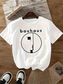 1 Piece Women's Bauhaus Style T-Shirt - White, Minimalist, Short-Sleeved, Round Neck With Bauhaus Lettering And Iconic Bauhaus Building Print - Casual Wear, Architecture-Inspired Design, Machine Washable, Ideal For All Seasons, For Designers And Bauhaus Fans - Ideal Birthday Or Graduation Gift, Perfect For Spring And Summer, Relaxed Fit With Bauhaus-Inspired Graphic Print, Ideal For Casual Outings And Informal Outfits, Summer Fashion, Lightweight Fabric, Breathable Material, Unisex Cut, Y2k Style T-Shirt. - 黑色 - 查看 10