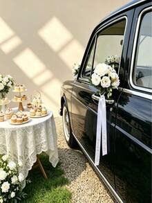 Specchietto retrovisore personalizzato per auto da matrimonio, composizione floreale per matrimonio e vacanze, nastro personalizzato per calice da vino, decorazione per feste - Multicolore - Visualizzare 3