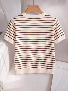 Nueva camiseta de mujer de manga corta con cuello en V a rayas - Multicolor 2 - Ver 2
