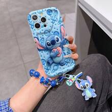 Disney Has Authorized, Phone Case - Chain Set, The Stitch Lilo & Stitch 3D Phone Case Plus A Silicone 3D Stitch Bracelet With Metallic Ring Removable Bracelet, Stitch And Angel Pattern, Compatible With Iphone17/16/15/14/13/12/11/XS/XR/X Plus Pro Max, A Stylish Cartoon Phone Case, The Perfect Gift Choice, Phone Protection, Durable Phone Cover, Great Gift For Friends And Family. - 白色 - 查看 6