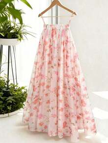 Falda larga de gasa con estampado floral amarillo, de línea A y fluida, elegante y versátil para vacaciones y trabajo.Falda maxi floral, falda maxi fluida para mujer, falda floral de primavera, falda maxi amarilla fluida, falda larga de mujer, falda floral amarilla - Rosa - Ver 12