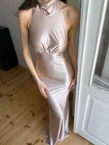 New Long Dress With Fashionable Texture, Self-Cultivating Temperament, Closed Waist And Long Hips - 香檳色 - 查看 4