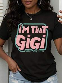 Camiseta de Cuello Redondo para Mujer, Día de la Madre, con Estampado Gráfico 'I'm That Gigi Sorry Not Sorry', Ropa Casual de Verano - Negro - Ver 6