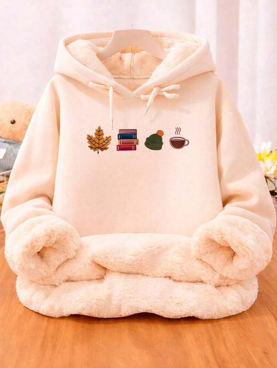 Moletom Feminino com Forro de Pelúcia Canguru "Outono" Super Quente Inverno Importado - Off white - Visão 1