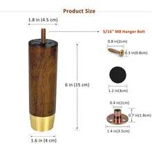 Bộ 4 chân bàn ghế gỗ kích thước 3 inch, 5 inch, 6 inch có nắp mạ vàng, dùng thay thế chân ghế sofa, chân bàn ghế dài, tủ, kệ tivi, chân giường. - màu nâu - Xem 3