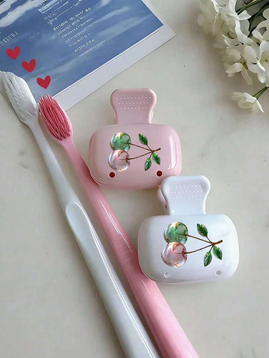 Tempat Sikat Gigi Dopamin Desain Kristal Ceri - Pola Ceri yang Lucu dan Cantik, Pengorganisasian Rumah, Set Klip Sikat Gigi dan Pelindung Kartun, Desain Ringkas dan Portabel Mudah Dibawa, Melindungi Kepala Sikat Gigi, Dilengkapi Lubang Ganda untuk Drainase dan Ventilasi, Cocok untuk Penggunaan di Rumah, Asrama, dan Perjalanan | Rak Penyimpanan Kepala Sikat Gigi yang Lucu, Cocok untuk Pengorganisasian Kamar Mandi, Cocok untuk Penggunaan di Rumah dan Asrama
