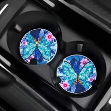 2pcs DIY Diamond Painting Car Cup Coasters, 2.8 Inch Anti-Slip Coasters, Universal Car Interior Decor, Shiny Feminine Style, Multipurpose For Car, Home And Office Desk - View 14