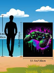 1pc Neon Gaming Controller Beach Towel - Available In Multiple Sizes. Features: Quick-Drying, Soft, Portable, Fashionable, Sand-Resistant, Super Absorbent, Made Of Microfiber. Styles: Bohemian, Tropical, Vintage, Humorous, Yoga, Picnic, UV Protection. Perfect For Beach, Pool And Outdoor Activities; Essential Travel Accessory For Camping, Yoga, Gym, Sports And Swimming. Suitable For Men And Women. - Beach Towel C - View 14