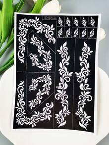 1pc Vintage Scroll Pattern Mehndi Tattoo Stencil, Scroll Vine Design, Suitable For Hands, Feet, DIY Body Art Design, Perfect For Spring/Summer, Romantic Wedding, Festival, Music Party, Women's Body DIY Hand-Drawn Hollow Template - Black - View 5