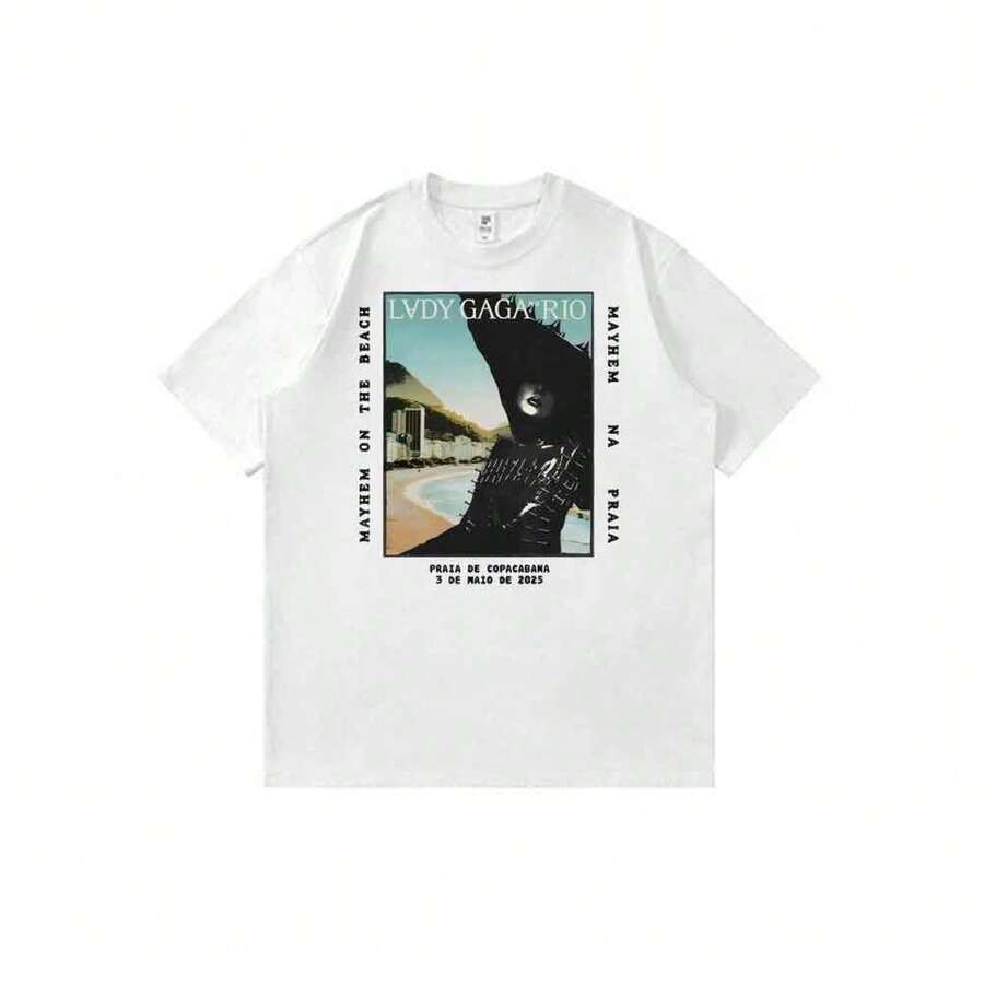 Camiseta unisex de manga corta ligera de verano con estampado de figura de anime clásica de Ladys Gagas en Río de Janeiro 2025. - Blanco - Ver 1