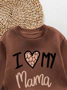 Young Girl Cartoon Print Round Neck Long Sleeve Dress - Coffee Brown - View 4