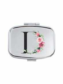 Square Pill Box With Pink Flower And Black Letter Pattern, Portable Medication Storage Compartment, Compact Jewelry And Pill Case, Portable Design, Creative Gift Suitable For Travel, Outdoor Activities, Giving To Family, Friends And Students, Easy To Open For Tablets, Perfect For Holiday Decoration Or Storing Small Items, Durable And Portable - Silver - View 20