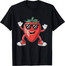 Cool Strawberry with Sunglasses Fun Cartoon Character T-Shirtblusas para mujer playeras de mujer vestidos casuales para mujer y2k playeras deportivas para mujer verano camisetas ropa de mujer Fashion Perfect For Daily - Negro - Ver 1