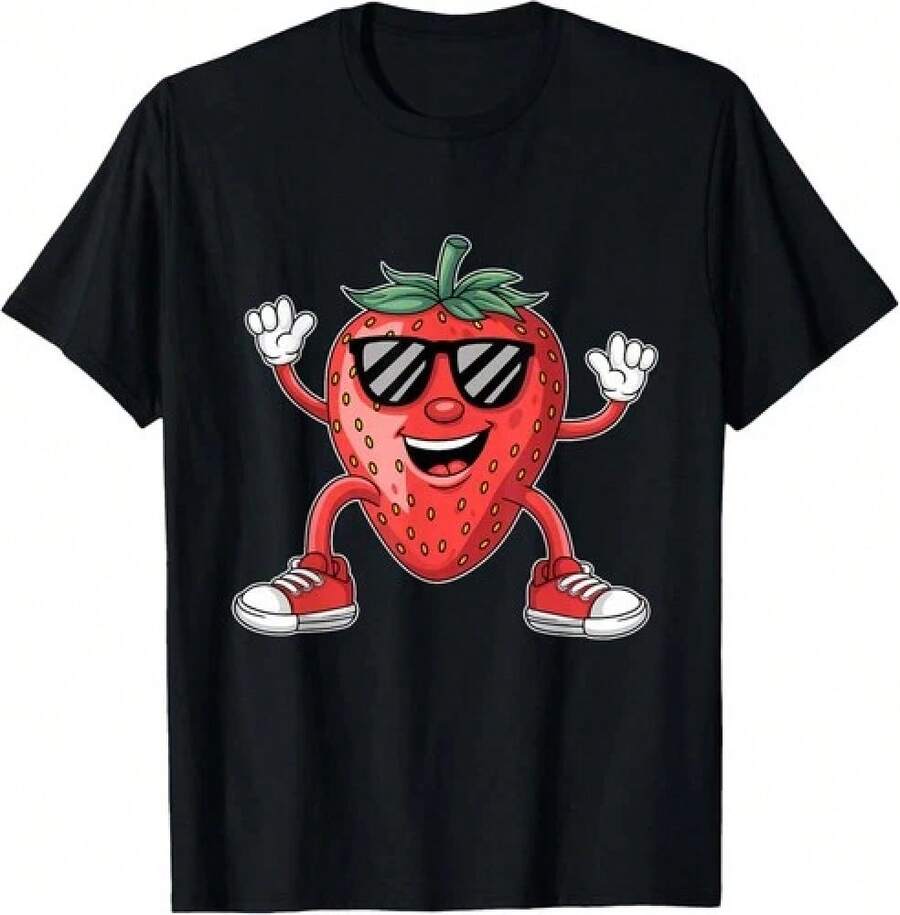 Cool Strawberry with Sunglasses Fun Cartoon Character T-Shirtblusas para mujer playeras de mujer vestidos casuales para mujer y2k playeras deportivas para mujer verano camisetas ropa de mujer Fashion Perfect For Daily - Negro - Ver 1