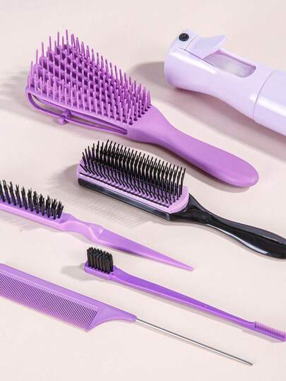 CHIGO 6pcs Hair Comb Set, Includes Wide Tooth Comb, 9-Row Brush, Massage Comb, Detangling Comb, Tail Comb, Edge Comb, Parting Comb And Styling Comb, Suitable For All Hair Types Salon Combs, Detangles Hair (Includes 1/3/6pcs Set) Halloween, Christmas Gift