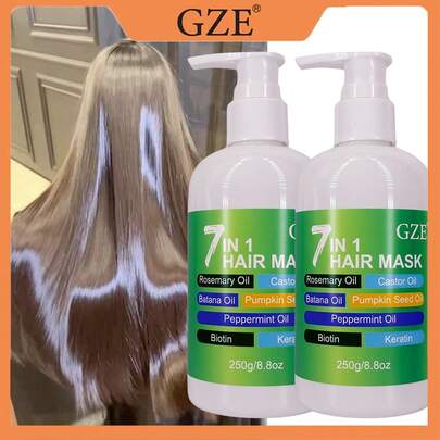 2 Boxes GZE 7-In-1 Deep Repair Hair Mask, Restores Frizzy, Split Ends, Prevents Hair Breakage, Nourishes & Smoothens Dry, Damaged Hair, Containing Rosemary Oil, Castor Oil, Babassu Oil, Pumpkin Seed Oil, Peppermint Oil, Biotin, Keratin