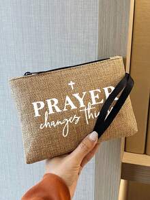 女款時尚「Prayer」字母印花手提包附拉鍊收納袋，多功能女包，派對、節日禮物，時尚手提包與化妝包套組，適合婚禮、生日、海灘與假期，送給家人與朋友的禮物。適合學生、返校季與教師，中性、情侶、日常使用、約會、返校季、夏季、度假、海灘、旅行、通勤、商務、學生、野餐、露營、超市、日常收納。 - 彩色 - 查看 13
