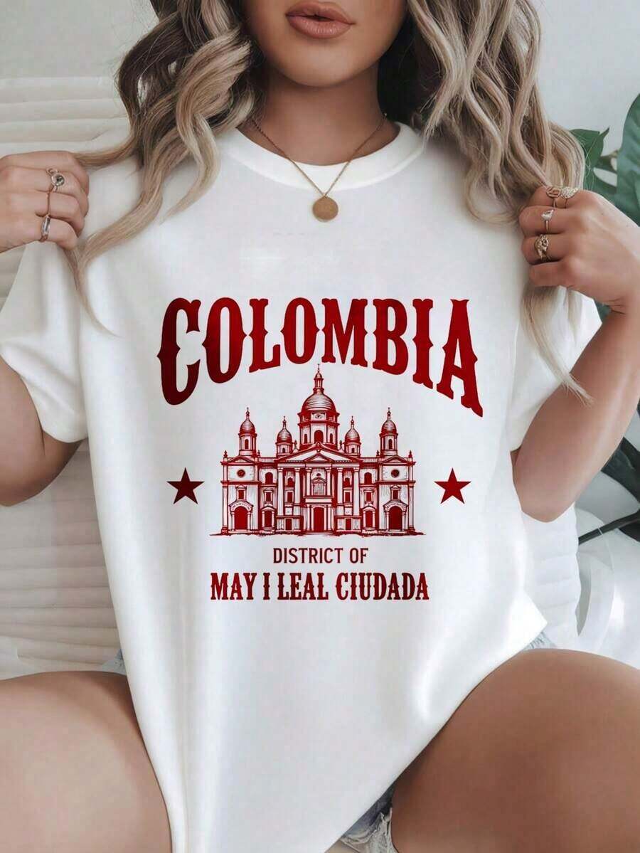 Fashionable Printed Casual T-Shirt For Women From The District Of May I, Loyal Citizen, Colombia, Suitable For All Seasons
-White - 白色 - 查看 1