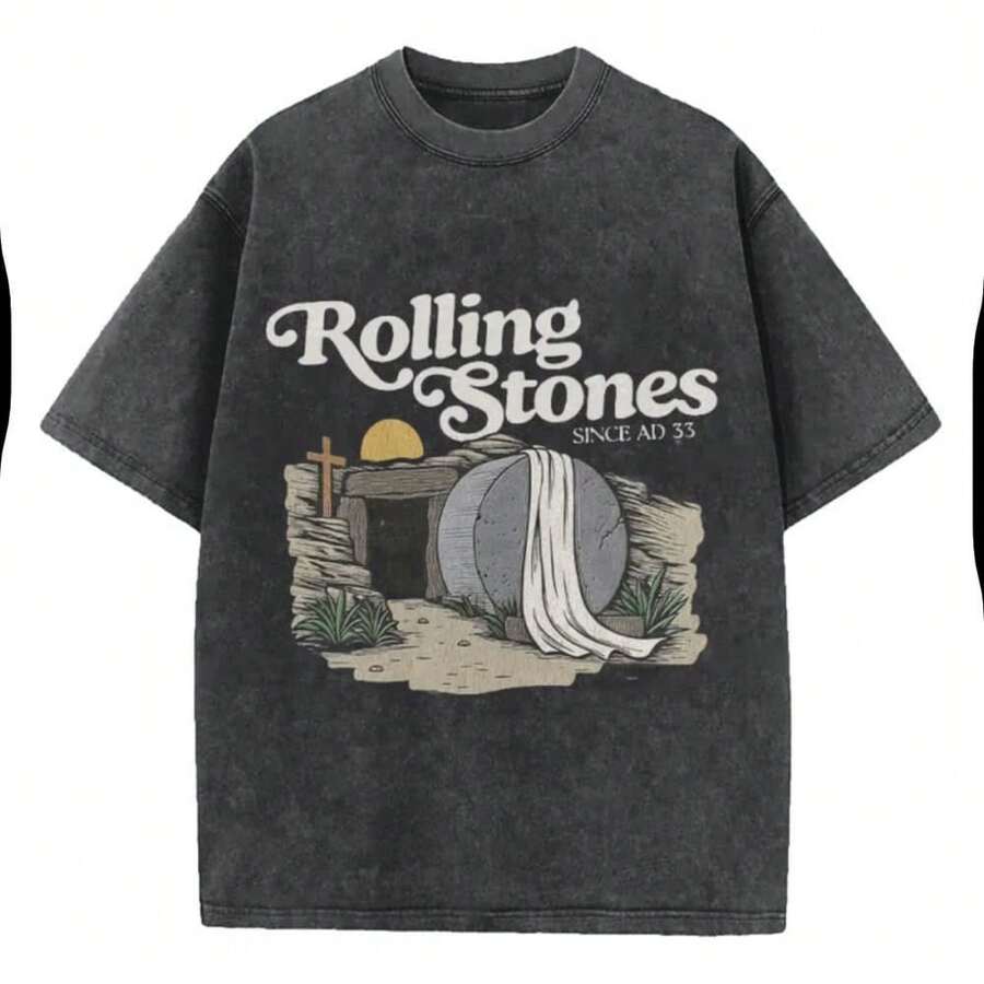 One Unisex Loose-Fitting T-Shirt With A Crew Neck And Short Sleeves, Featuring A Distressed Effect And A Y2K-Style Design. Made From 100% Cotton (220g), This Casual And Versatile Style Is Perfect For Streetwear, Everyday Wear, Camping, Concerts, And Hip-Hop, Rock, And Rap Events. It Features A Star Print And Is An Ideal Choice. - 黑色 - 查看 1