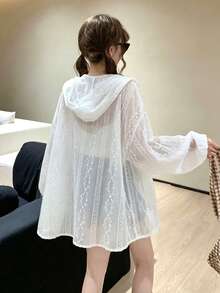 Women's Lace Patchwork Thin Breathable Lightweight Cardigan Sunscreen Jacket, Versatile For Summer, Random Design White - White - View 1