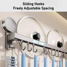 Estante de ganchos de cocina montado en la pared, sin perforaciones, riel para utensilios de cocina, estante para cucharas, espátulas y tablas de cortar. - 40 cm, 8 ganchos - Ver 6