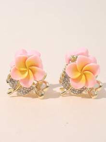 2pcs Alloy Tulip & Pearl Small Hair Clips Summer Hair Accessories Vacay Claw Clips - Multicolor - View 9