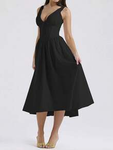 Elegant Modern Long Strapless Printed Backless Dress, New Spring Collection, European Style For Women - Black - View 2