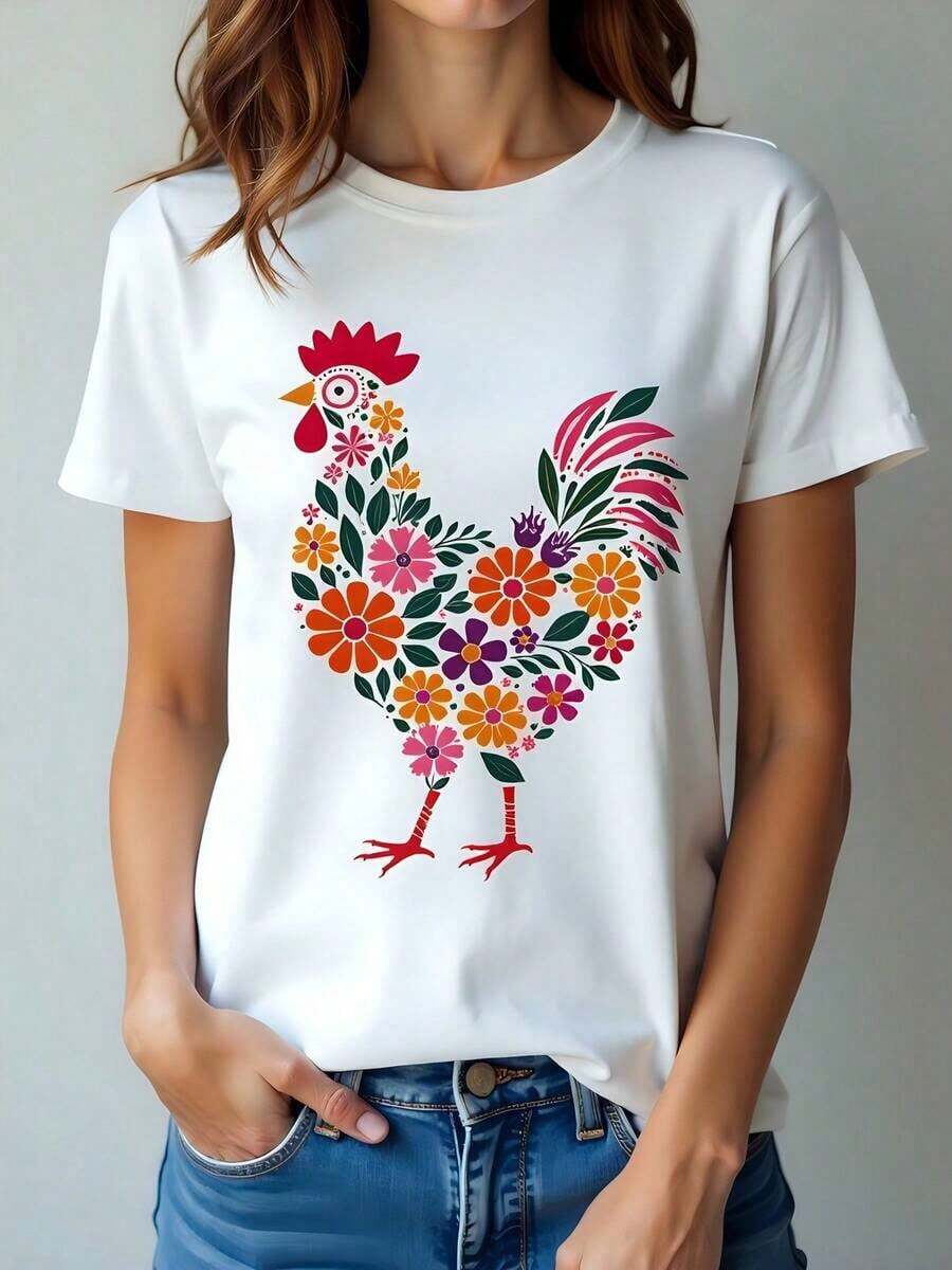 Camiseta personalizadaMujer gramosBlancadeAlgodónconCuelloRedondoyMangaCorta,EstampadodeGalloFloralColoridoModaInformalparaPrimaverayVerano,CamisetaEstiloBohemio,CómodaySuave,IdealparaAparienciaDiariosyConjuntos de ropaÚnicoyOriginales-VintageCalleEstiloUnisexoSueltoAlgodónCortoMangaTripulaciónCuelloCamiseta - Blanco - Ver 1