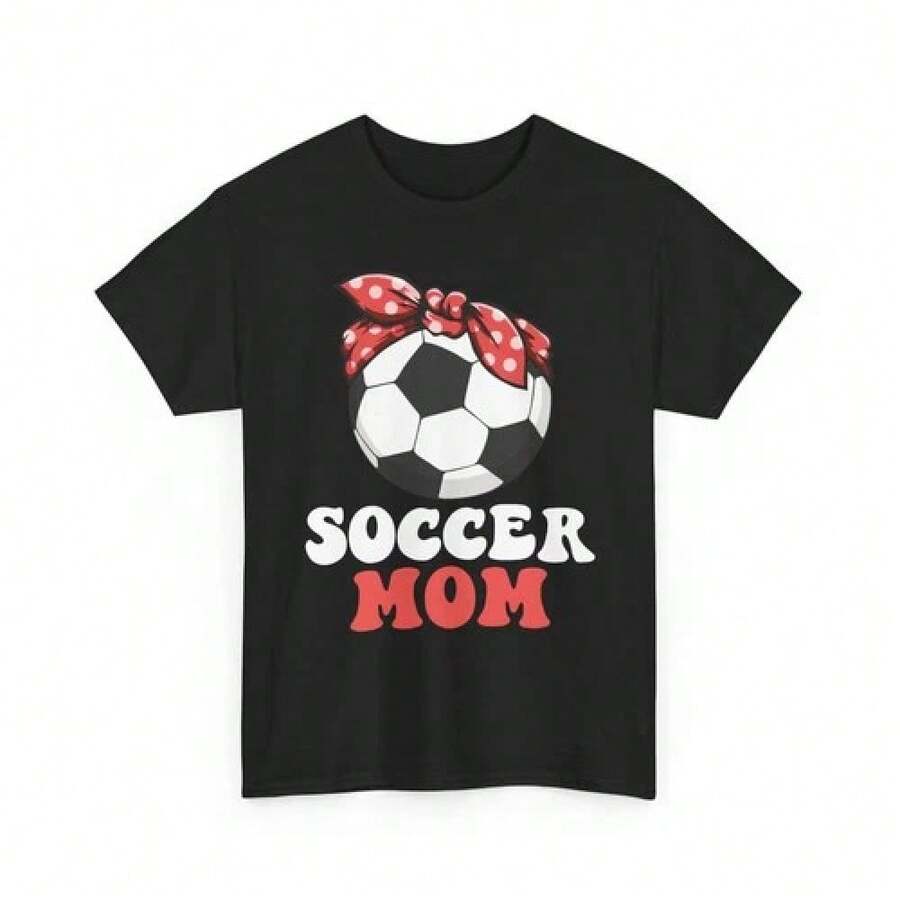 Camiseta para Mamá Futbolista con Moño Despeinado, Camiseta para Mujeres Amantes del Fútbol - Negro - Ver 1