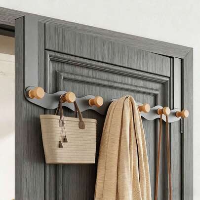 7 Ganchos Perchero de Pared de Madera, Sin Necesidad de Taladrar, para Entrada, Dormitorio, Baño, Ahorro de Espacio, Apto para Múltiples Escenarios, Regalo de Navidad, Año Nuevo, Día de San Valentín