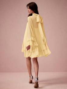 Vestido elegante de manga larga con cuello alto y diseño de capas en unicolor para mujer - Amarillo - Ver 8