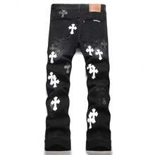 Men Jeans New Fashion Casual Slim Fit Stretch Ripped Embroidered Badge Skinny Purple Jeans Straight Leg Pants For Men - màu đen - Xem 3