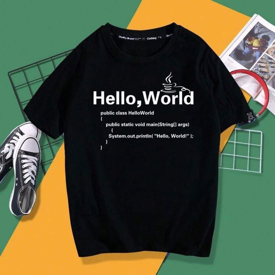 GEEK Hello World Programmer Ape IT Short Sleeve T-Shirt For Programmers - 黑色 - 查看 1