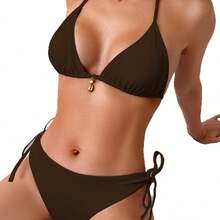 Bikini Set With Vintage Floral Print, Strapless Triangle Top And Lined Briefs, Two-Piece Set In Pink - Red Stamp - View 6
