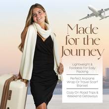 Velanio Cashmere Luxury Knitted Wrap Travel Shawl Scarf, Pashmina , All-Season Scarf For Women Cashmere Wool Blend - 白色 - 查看 2