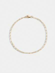 Vòng tay tối giản bằng bạc sterling 925 mạ vàng 18k, kiểu dáng unisex, dây xích hình kẹp giấy cỡ trung bình, dành cho nữ. - Vòng tay dây kẹp giấy - Xem 1