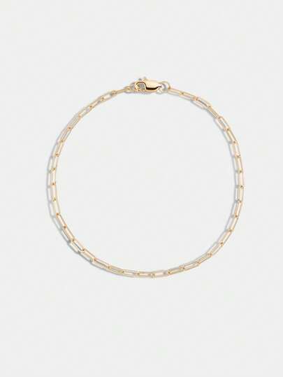 Vòng tay tối giản bằng bạc sterling 925 mạ vàng 18k, kiểu dáng unisex, dây xích hình kẹp giấy cỡ trung bình, dành cho nữ.