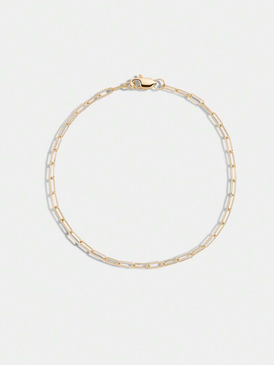 Vòng tay tối giản bằng bạc sterling 925 mạ vàng 18k, kiểu dáng unisex, dây xích hình kẹp giấy cỡ trung bình, dành cho nữ. - Vòng tay dây kẹp giấy - Xem 1
