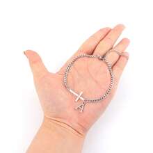 1 pieza Pulsera de cadena de acero inoxidable con cruz y letra minimalista para hombres - Plateado - Ver 3